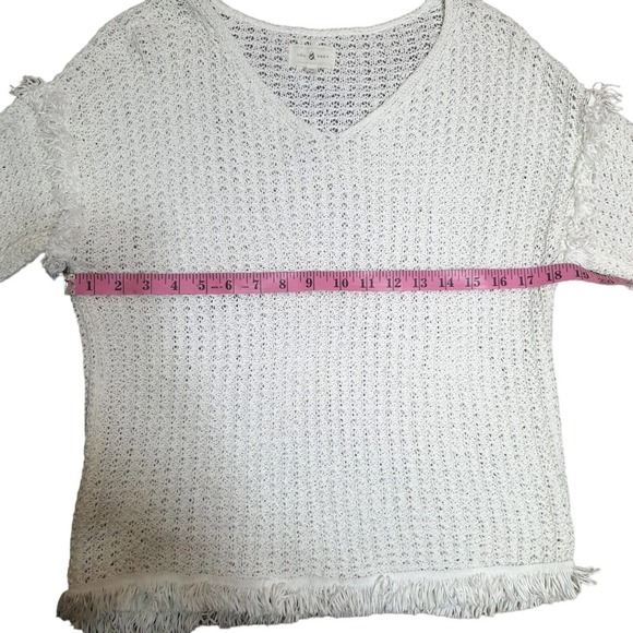 LOU & GREY Women's XS White Fringe Open Knit Popover Summer Sweater Blouse Top - Picture 12 of 12